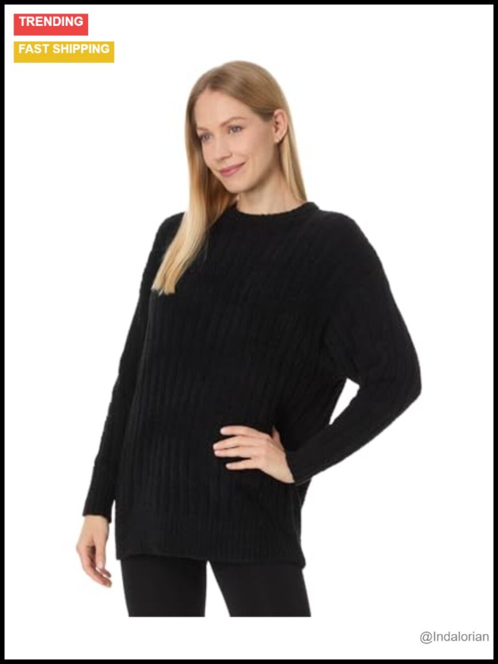 Women's Ribbed Crewneck Cozy Knit Drop Shoulder Top